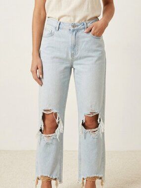 Free People We The Free Maggie Jeans Womens 28 Distressed Straight Button Fly
